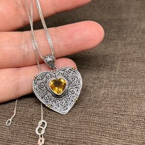 Sterling silver heart natural citrine necklace